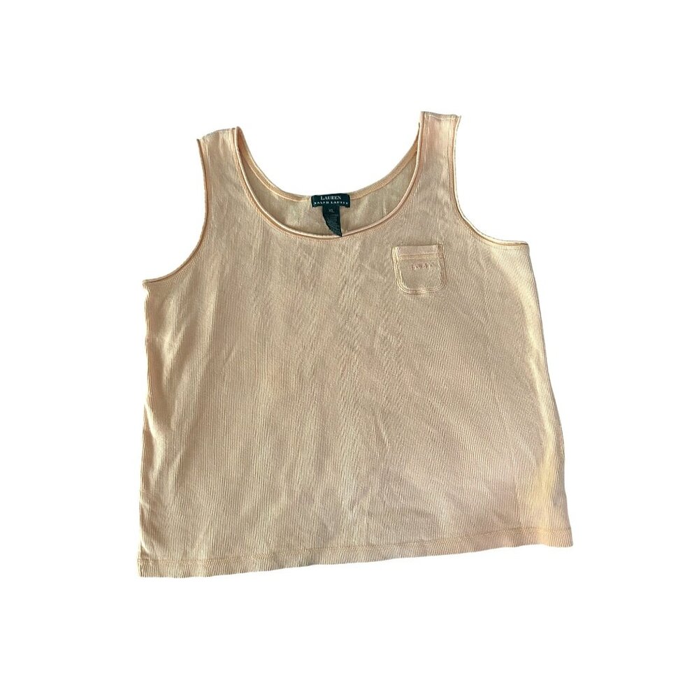 Vintage Lauren Ralph Lauren Womens XL Peach Ribbed Tank Top With Pocket